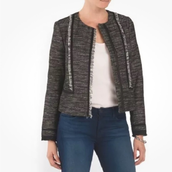 Vince Black Leather Trim Boucle Jacket Size 2 - Picture 5 of 16